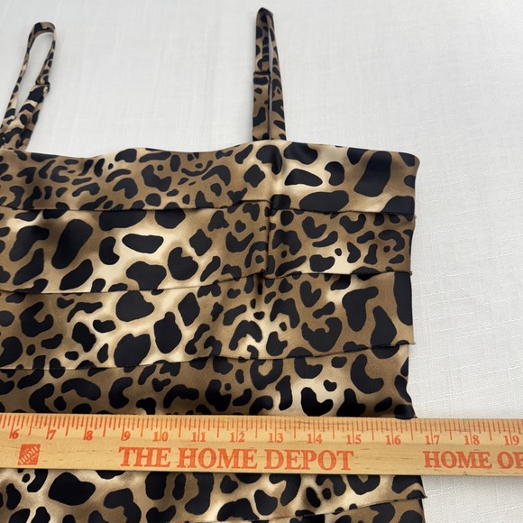 Y2K Women 12 Slip Dress Animal Print Leopard Strapy Tiered Satin Festival Exotic - Picture 11 of 14